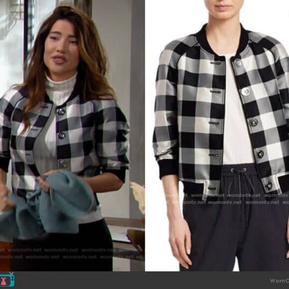 PHILLIP LIM Shrunken Gingham/Plaid Bomber Jacket - Picture 2 of 12